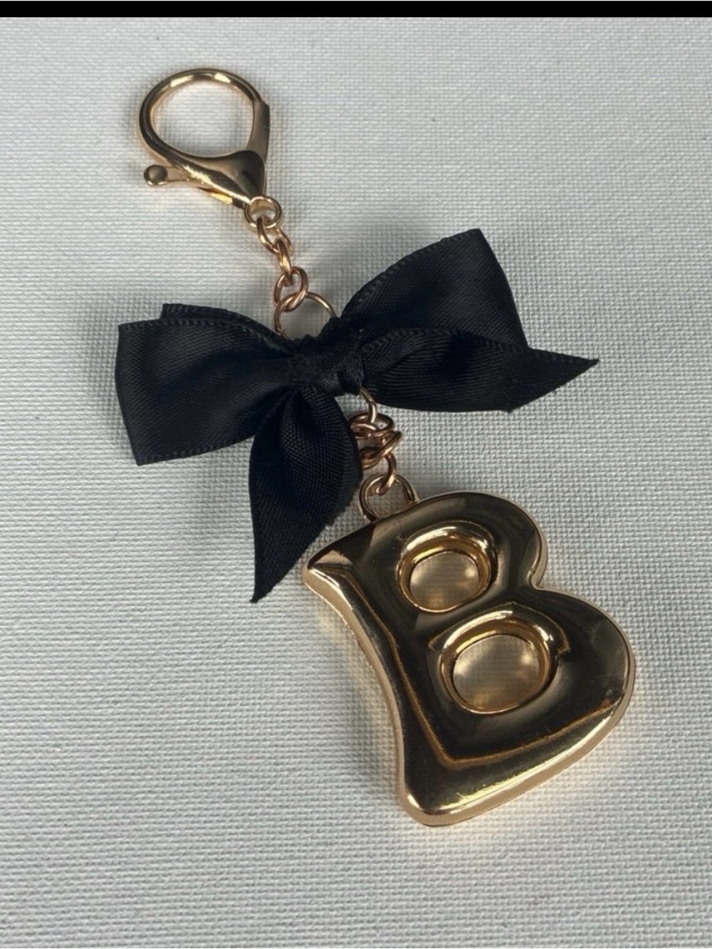 Gold 'B' Initial Keychain with Black Bow - Women Accessories